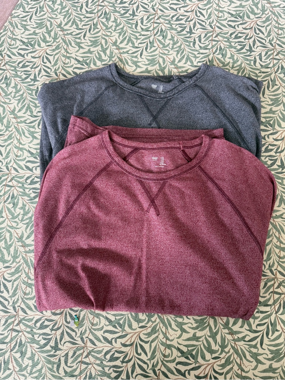 Two GAP Long Sleeve Crewneck Shirts - Burgundy and Charcoal